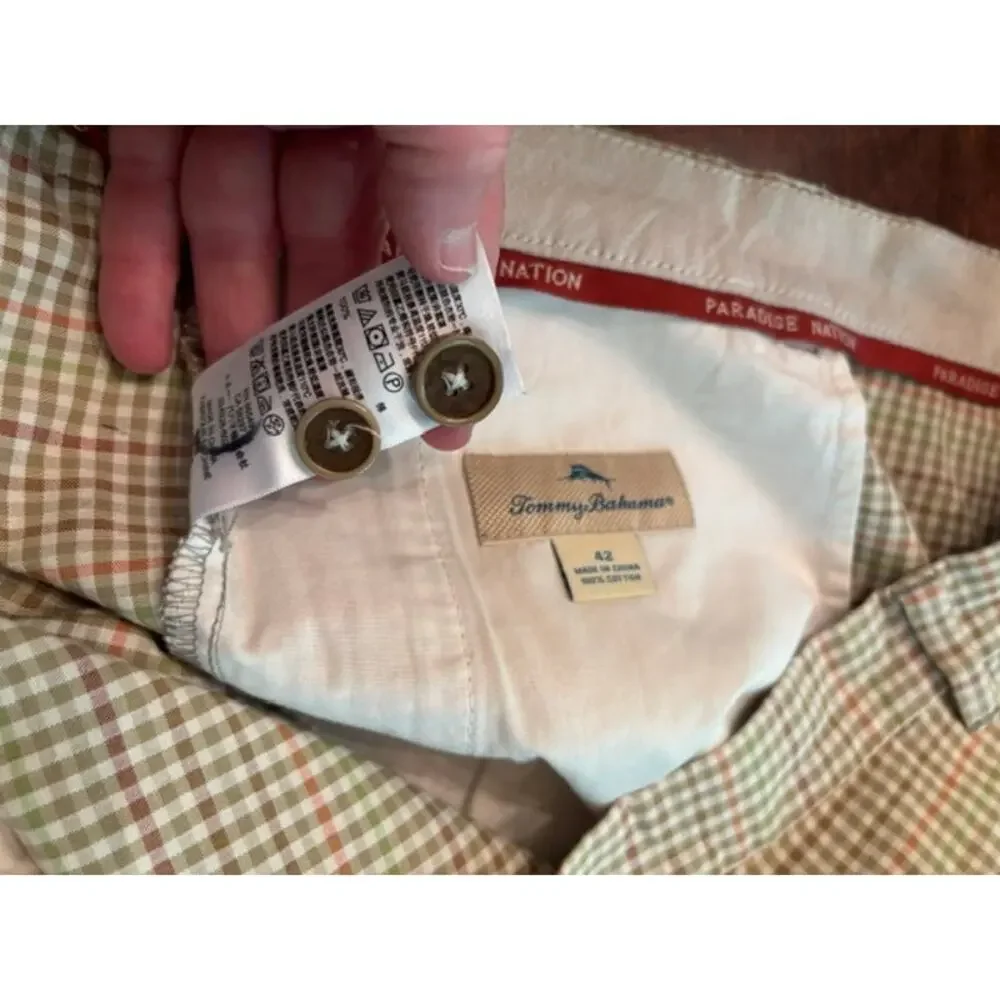 Tommy Bahama Shorts Plaid Golf Size 42 100% Cotton Preppy Flat Front